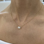14K Solid Gold Emerald Diamond Prong Pendant Necklace