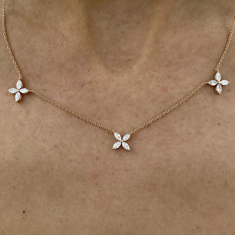 18K Solid Gold Marquise Diamond Cluster Pendant Necklace - Close Up | Riyanika Jewels