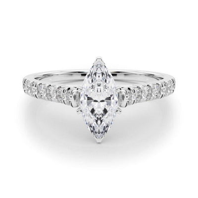 18K Solid Gold 1.33CT Marquise-Cut Natural Diamond Cathedral Engagement Ring