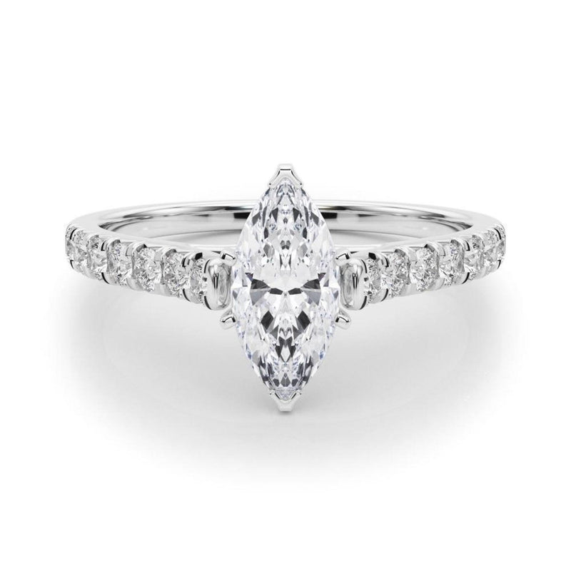 18K Solid Gold 1.33CT Marquise-Cut Natural Diamond Cathedral Engagement Ring