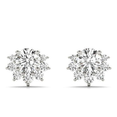 18K Solid Gold 0.70 Ct Natural Diamond Floral Cluster Stud Earrings