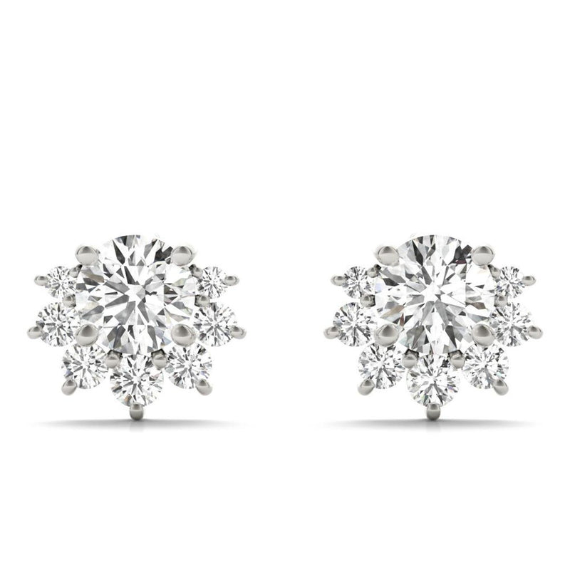 18K Solid Gold 0.70 Ct Natural Diamond Floral Cluster Stud Earrings