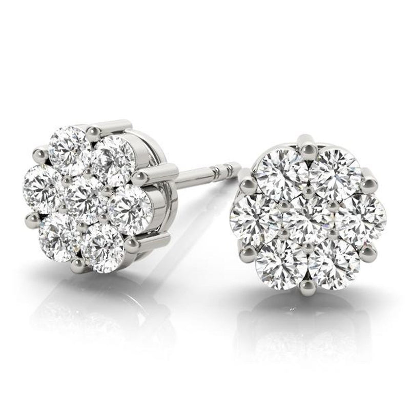 18K Solid Gold 0.50 Ct Natural Diamond Round Cluster Stud Earrings - Alternate Angle