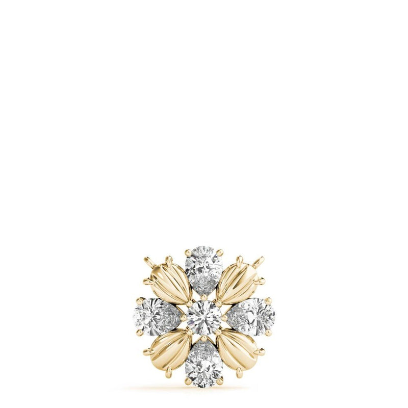 18K Solid Gold Floral Bloom Natural Diamond Cluster Pendant Necklace - Alternate Angle