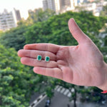 18k Solid Gold Natural Diamon Green Emerald Stud Earring - View 6 | Riyanika Jewels