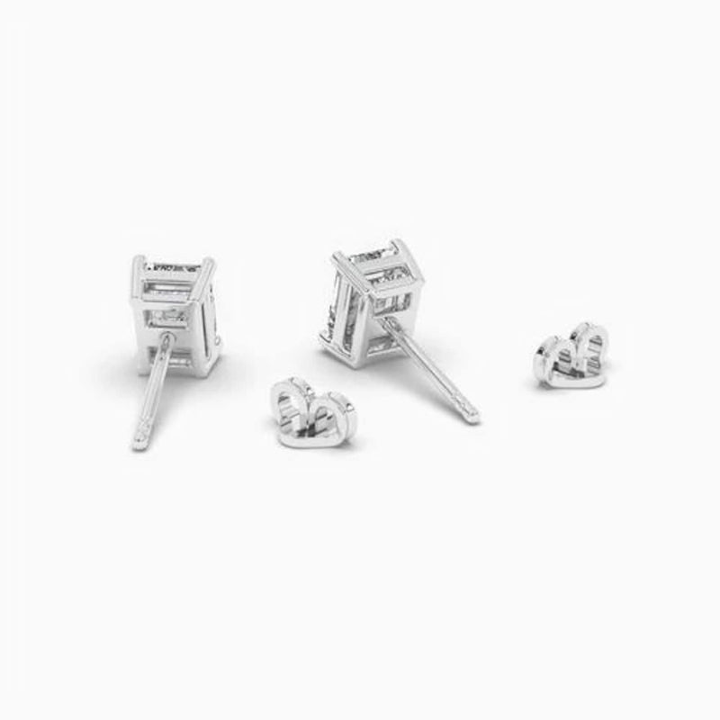 14K Natural Diamond Radiant Cut Stud Earrings