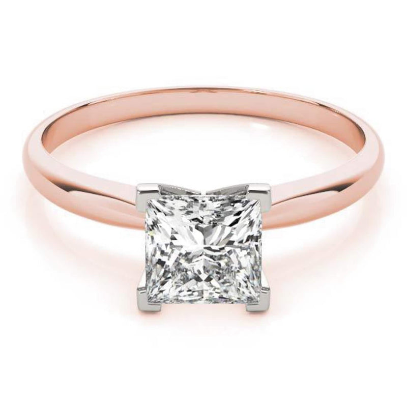 14K 1ct Natural Diamond Princess Cut Solitaire Engagement Ring
