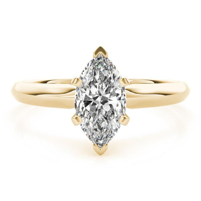 18K Solid Gold 1 CT Marquise-Cut Natural Diamond Solitaire Engagement Ring - Close Up