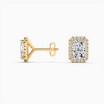 14K Natural Diamond Radiant Cut Halo Stud Earrings