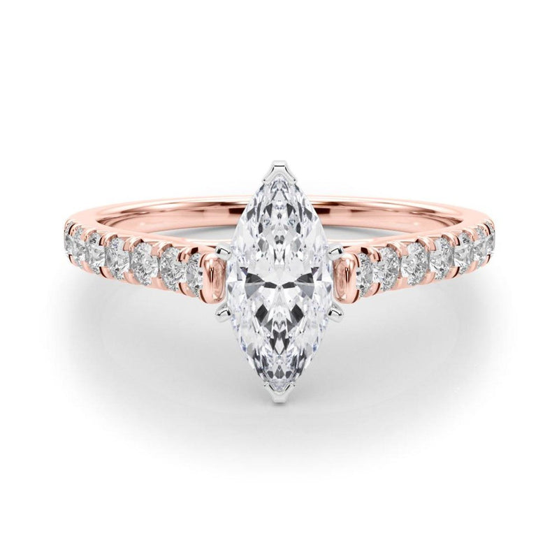18K Solid Gold 1.33CT Marquise-Cut Natural Diamond Cathedral Engagement Ring - Side View