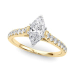 18K Solid Gold 1.33CT Marquise-Cut Natural Diamond Cathedral Engagement Ring - View 7