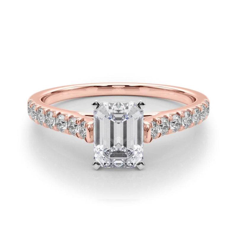 18K Solid Gold 1.33CT Emerald-Cut Natural Diamond Cathedral Engagement Ring - Close Up