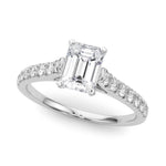 18K Solid Gold 1.33CT Emerald-Cut Natural Diamond Cathedral Engagement Ring - View 8