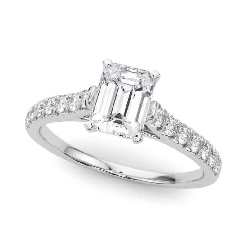 18K Solid Gold 1.33CT Emerald-Cut Natural Diamond Cathedral Engagement Ring - View 8