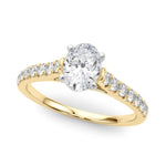 18K Solid Gold 1.33CT Oval-Cut Lab Grown Diamond Cathedral Engagement Ring - Close Up | Riyanika Jewels