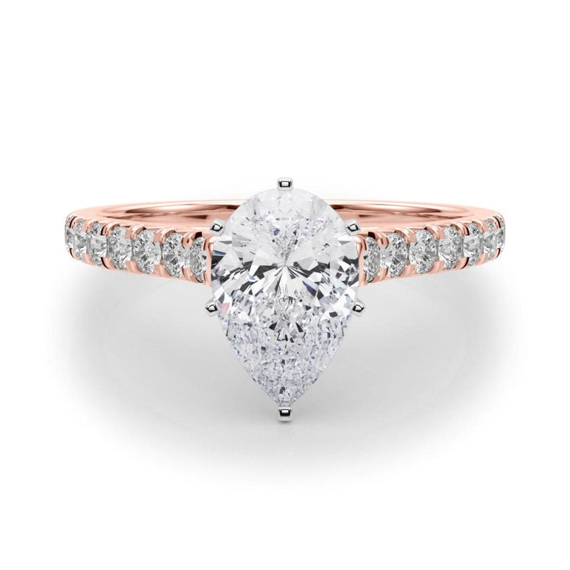 18K Solid Gold 1.33 CT Pear-Cut Natural Diamond Cathedral Engagement Ring - Alternate Angle