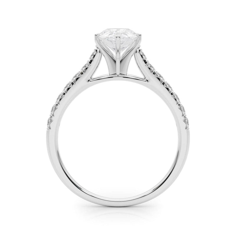 18K Solid Gold 1.33 CT Pear-Cut Natural Diamond Cathedral Engagement Ring - Close Up