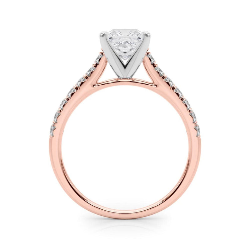 18K Solid Gold 1.33 CT Princess-Cut Natural Diamond Cathedral Engagement Ring - Side View