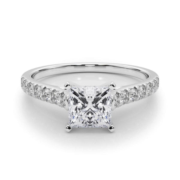 14K 1.33ct Lab Grown Diamond Princess Cut Cathedral Engagement Ring