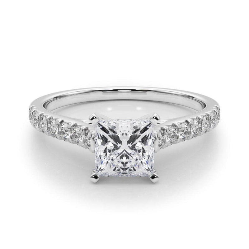 14K 1.33ct Lab Grown Diamond Princess Cut Cathedral Engagement Ring