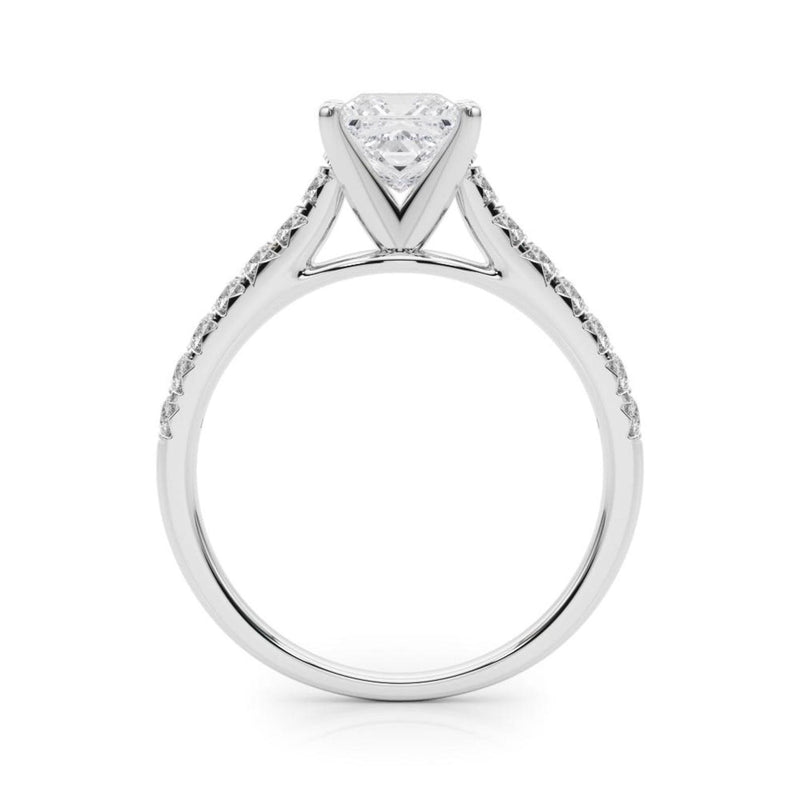 18K Solid Gold 1.33 CT Princess-Cut Natural Diamond Cathedral Engagement Ring - Close Up
