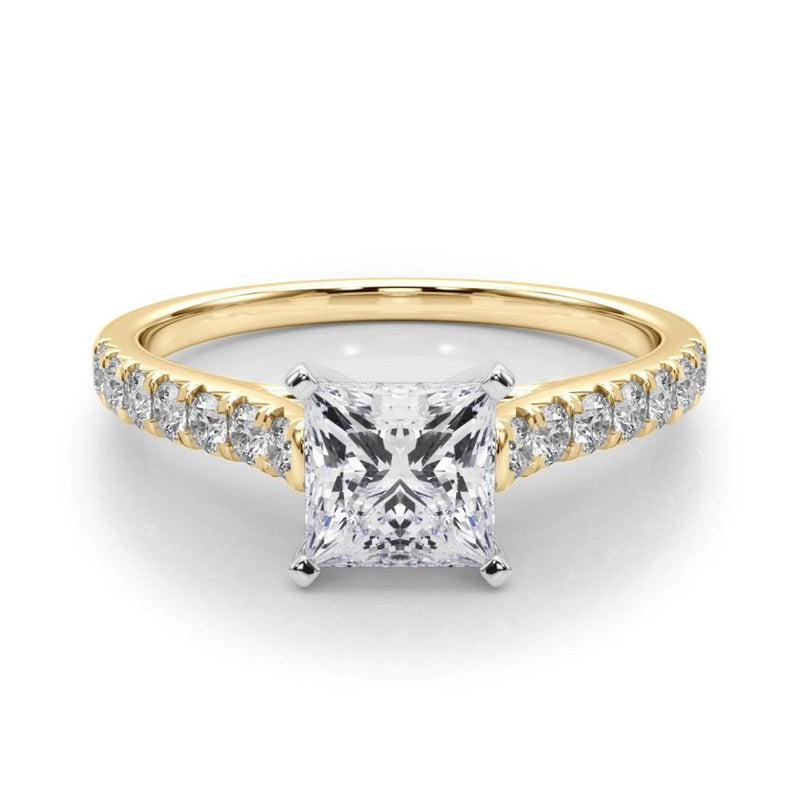 18K Solid Gold 1.33 CT Princess-Cut Natural Diamond Cathedral Engagement Ring - View 8