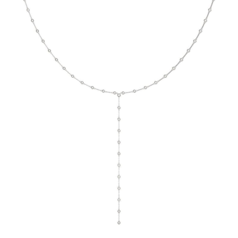 18K Solid Gold 2.625 CTW Lab Grown Diamond Lariat Necklace - Close Up | Riyanika Jewels