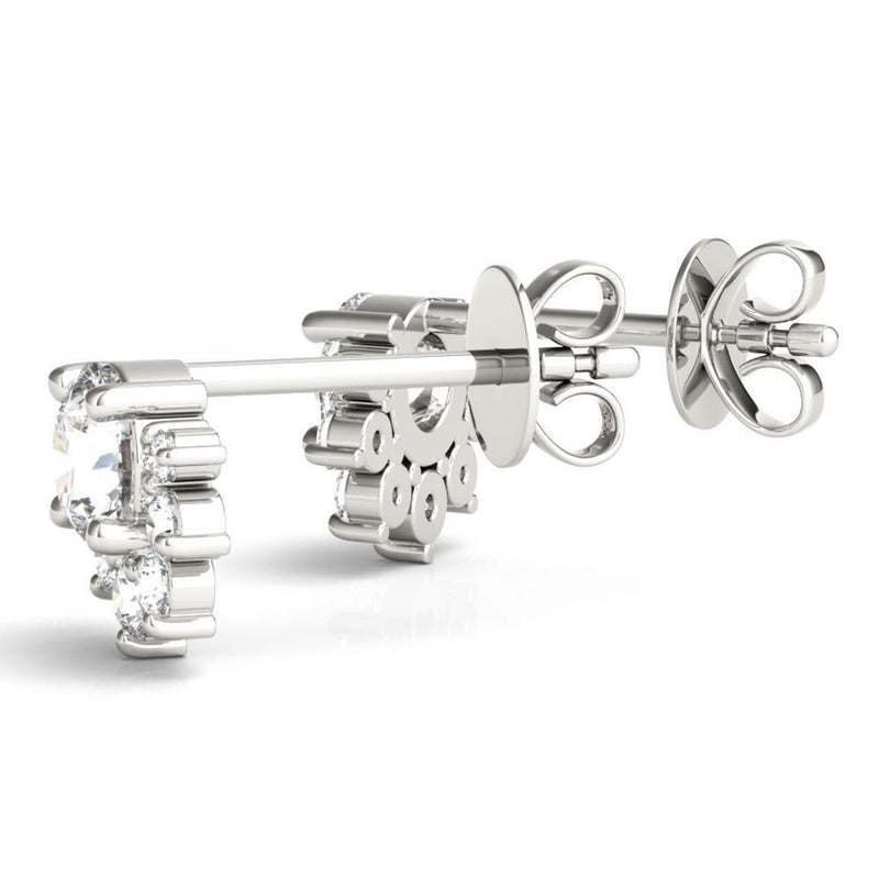 18K Solid Gold 0.70 Ct Natural Diamond Floral Cluster Stud Earrings - View 6 | Riyanika Jewels