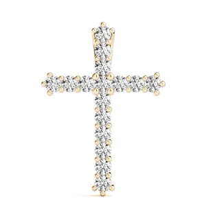 18K Solid Gold 16 Stone Natural Diamond Cross Pendant
