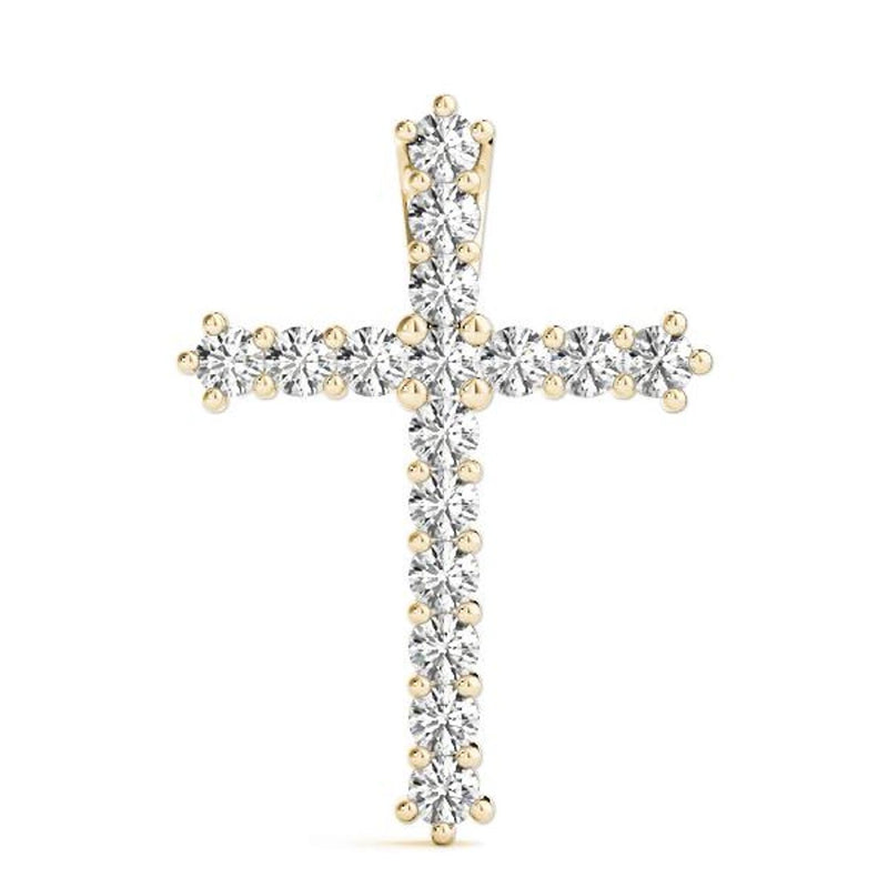 18K Solid Gold 16 Stone Natural Diamond Cross Pendant