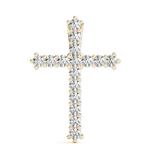 14K Solid Gold 16 Stone Lab Grown Diamond Cross Pendant