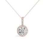 14K Natural Diamond Halo Pendant Necklace