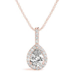 14K 1ct Natural Diamond Pear Cut Halo Pendant Necklace