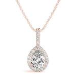 18K Solid Gold 1.00 CTW Natural Diamond Pear-Shaped Halo Pendant Necklace - Side View