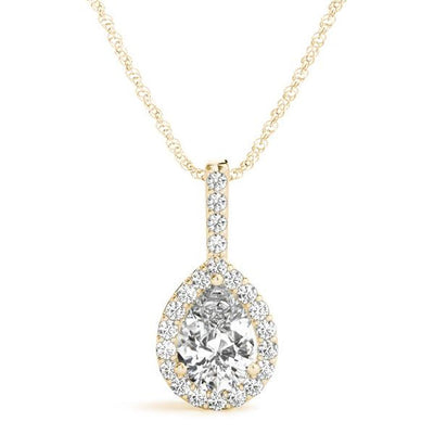 18K Solid Gold 1.00 CTW Natural Diamond Pear-Shaped Halo Pendant Necklace