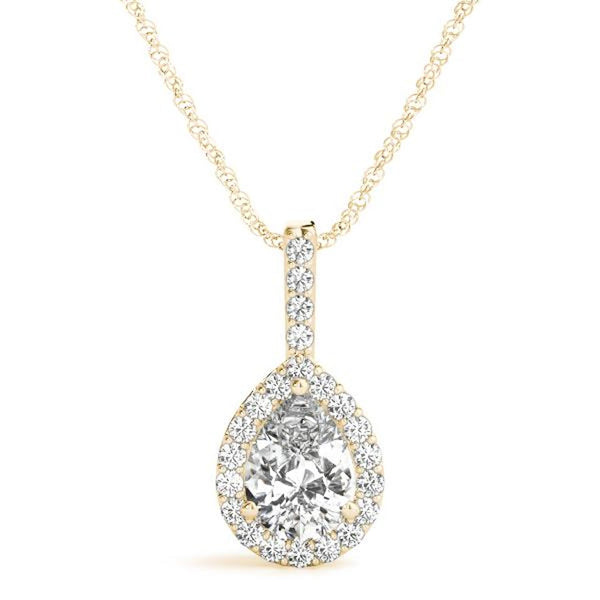 18K Solid Gold 1.00 CTW Natural Diamond Pear-Shaped Halo Pendant Necklace