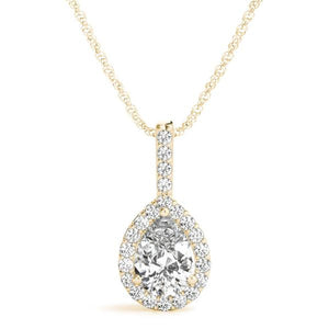 14K 1ct Natural Diamond Pear Cut Halo Pendant Necklace