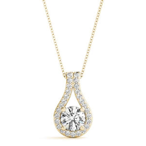 14K Natural Diamond Halo Pendant Necklace
