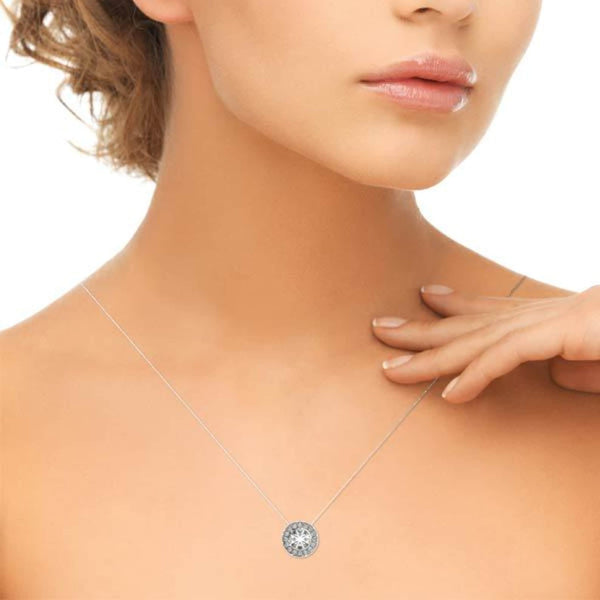 18K Solid Gold 1.15 CTW Natural Diamond Halo Pendant Necklace - Side View | Riyanika Jewels