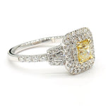 18K Solid Gold Cushion Lab Grown Yellow Diamond 1.14 Carat Cocktail Ring - Side View | Riyanika Jewels