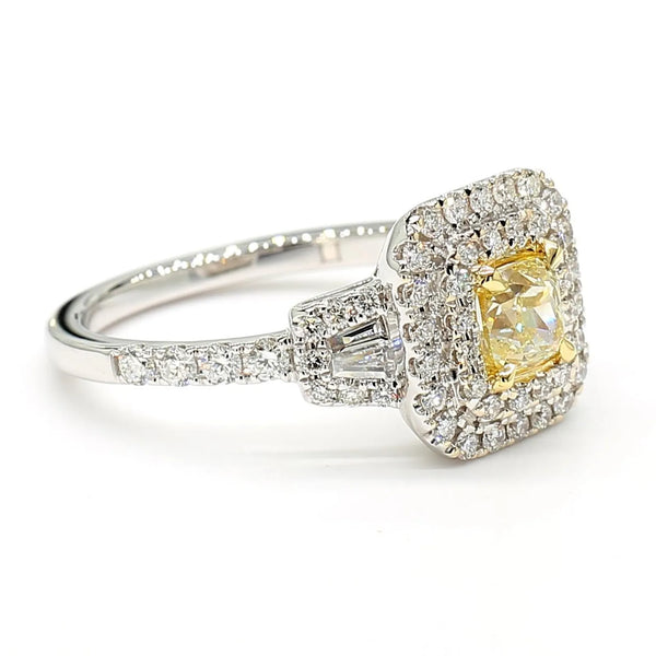 18K Solid Gold Cushion Lab Grown Yellow Diamond 1.14 Carat Cocktail Ring - Side View | Riyanika Jewels