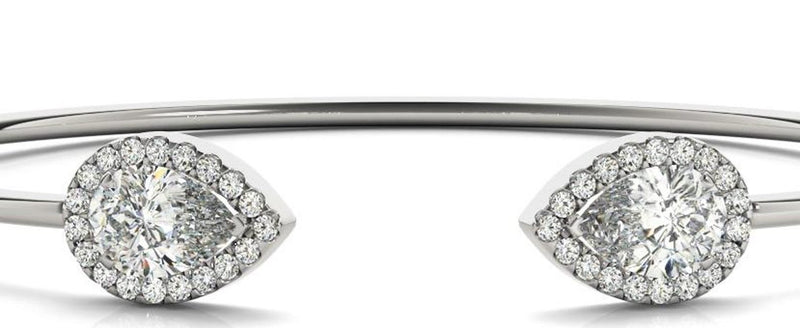 18K Solid Gold 1.75ct Open Bangle Bracelet with Pear-Shaped Halo Natural Diamond - Side View