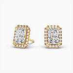 18k Solid Gold Nature Diamond Radiant Cut Halo Style Stud Earring For Women - View 7