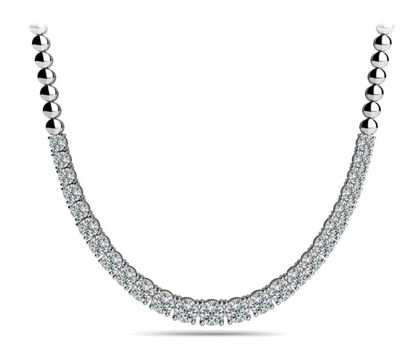 18K Solid Gold 2.00 CT Natural Diamond & Bead Chain Tennis Necklace - Side View | Riyanika Jewels