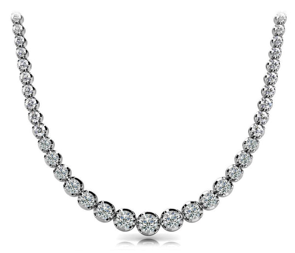 18K Solid Gold 5.00 CTW Natural Diamond Graduated Tennis Necklace - Side View | Riyanika Jewels