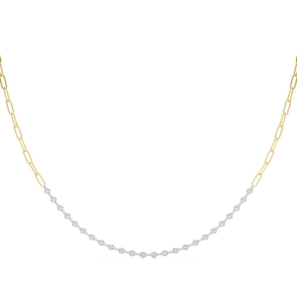 18K Solid Gold 0.75 CTW Natural Diamond Paperclip Chain Necklace
