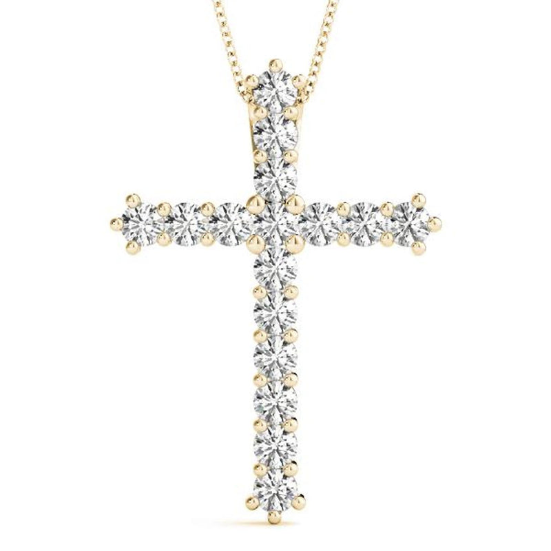 18K Solid Gold 16 Stone Lab Grown Diamond Cross Pendant - Side View | Riyanika Jewels