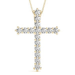14K Solid Gold 16 Stone Natural Diamond Cross Pendant