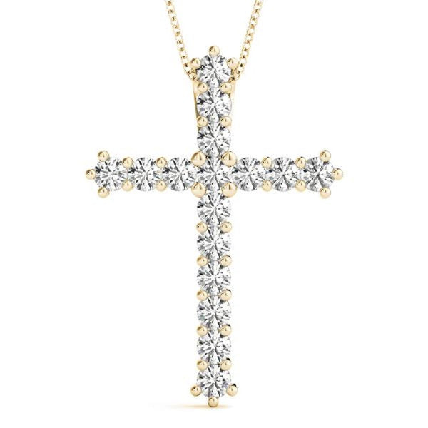 14K Solid Gold 16 Stone Natural Diamond Cross Pendant
