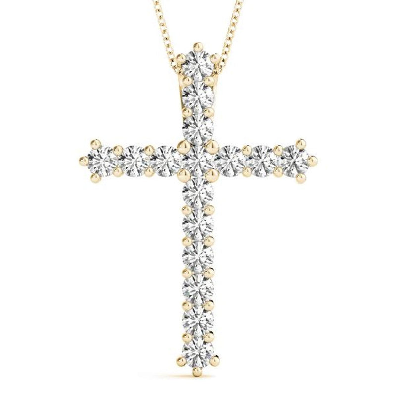 14K Solid Gold 16 Stone Natural Diamond Cross Pendant